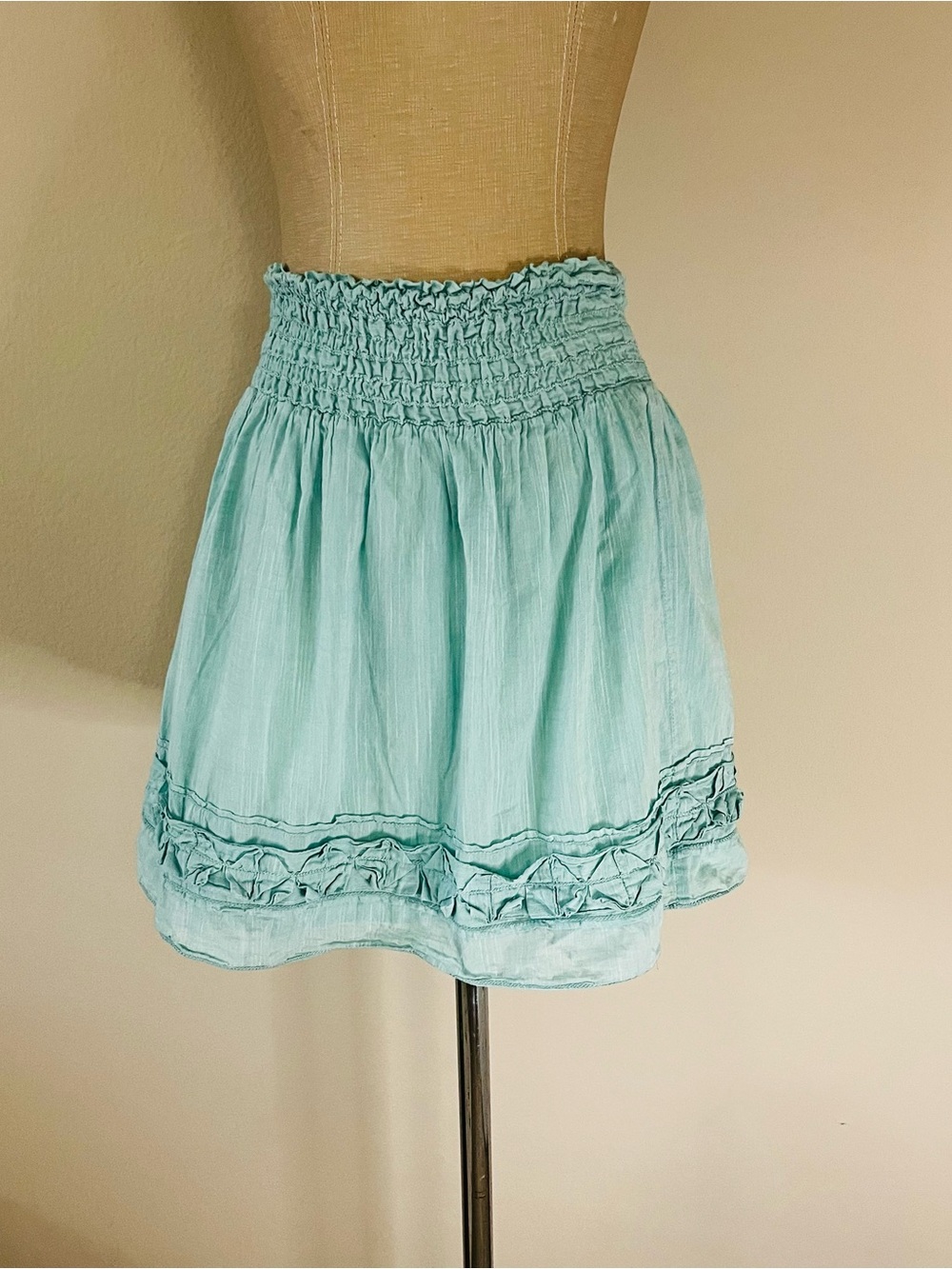 Studio M Aqua Smocked Waist Mini Skirt